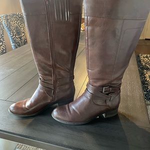 Brown leather boots for wide calves 18"